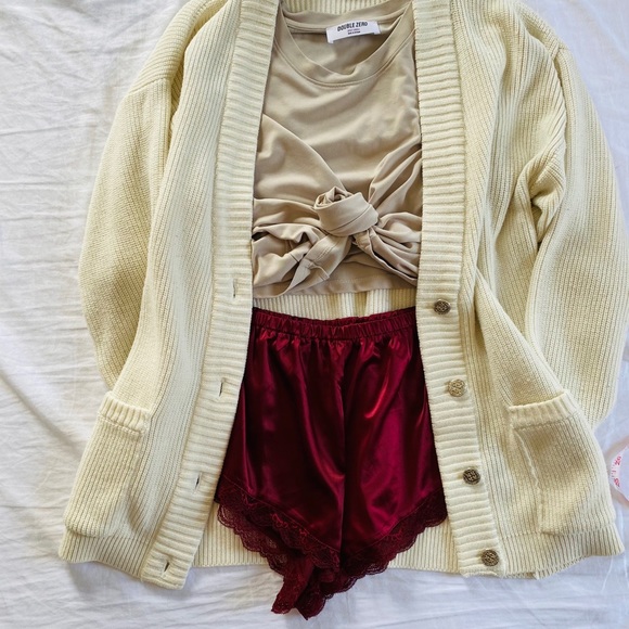 Burgundy Satin Sleep Shorts - Picture 1 of 5